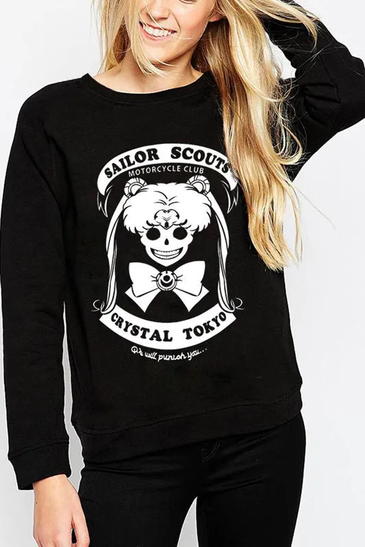 Skull Print Round Collar Long Sleeves Regular Sweatshirt