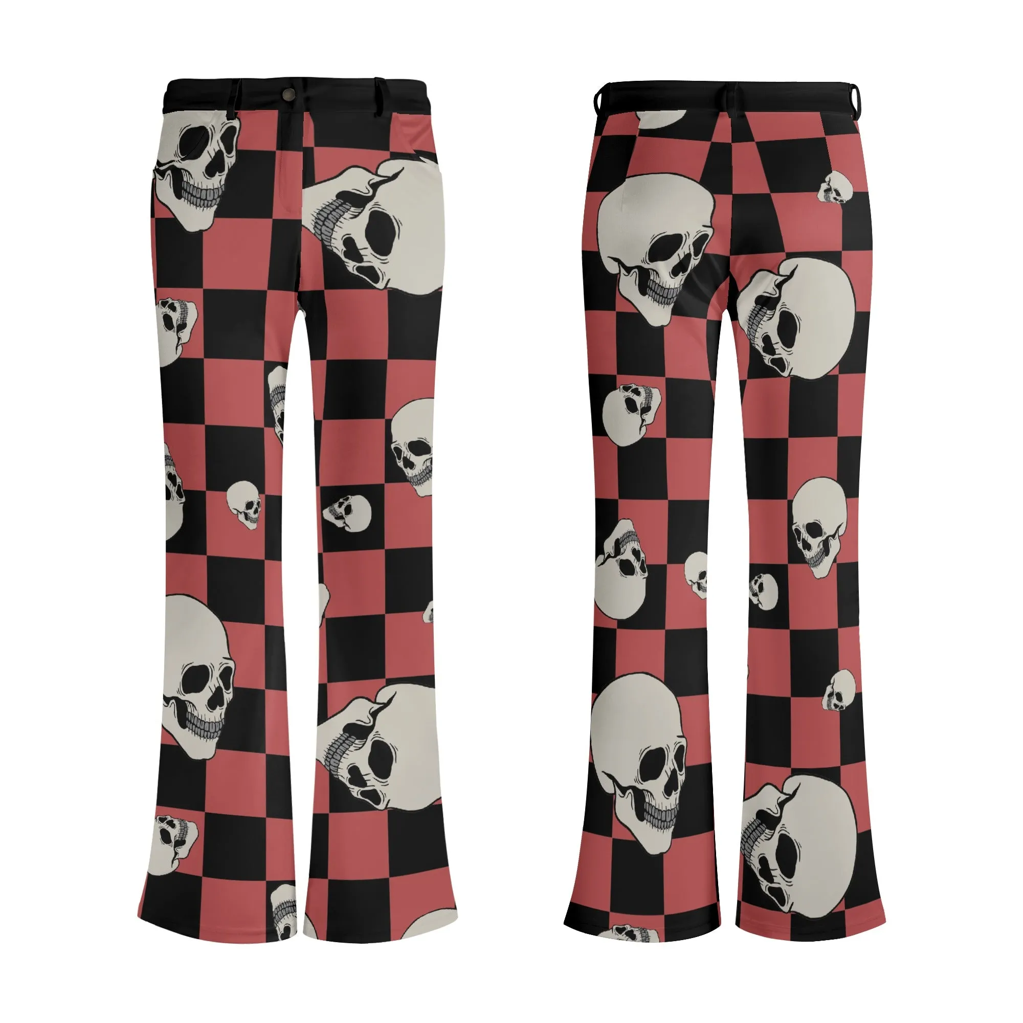 Skulls And Checkers Flare Pants
