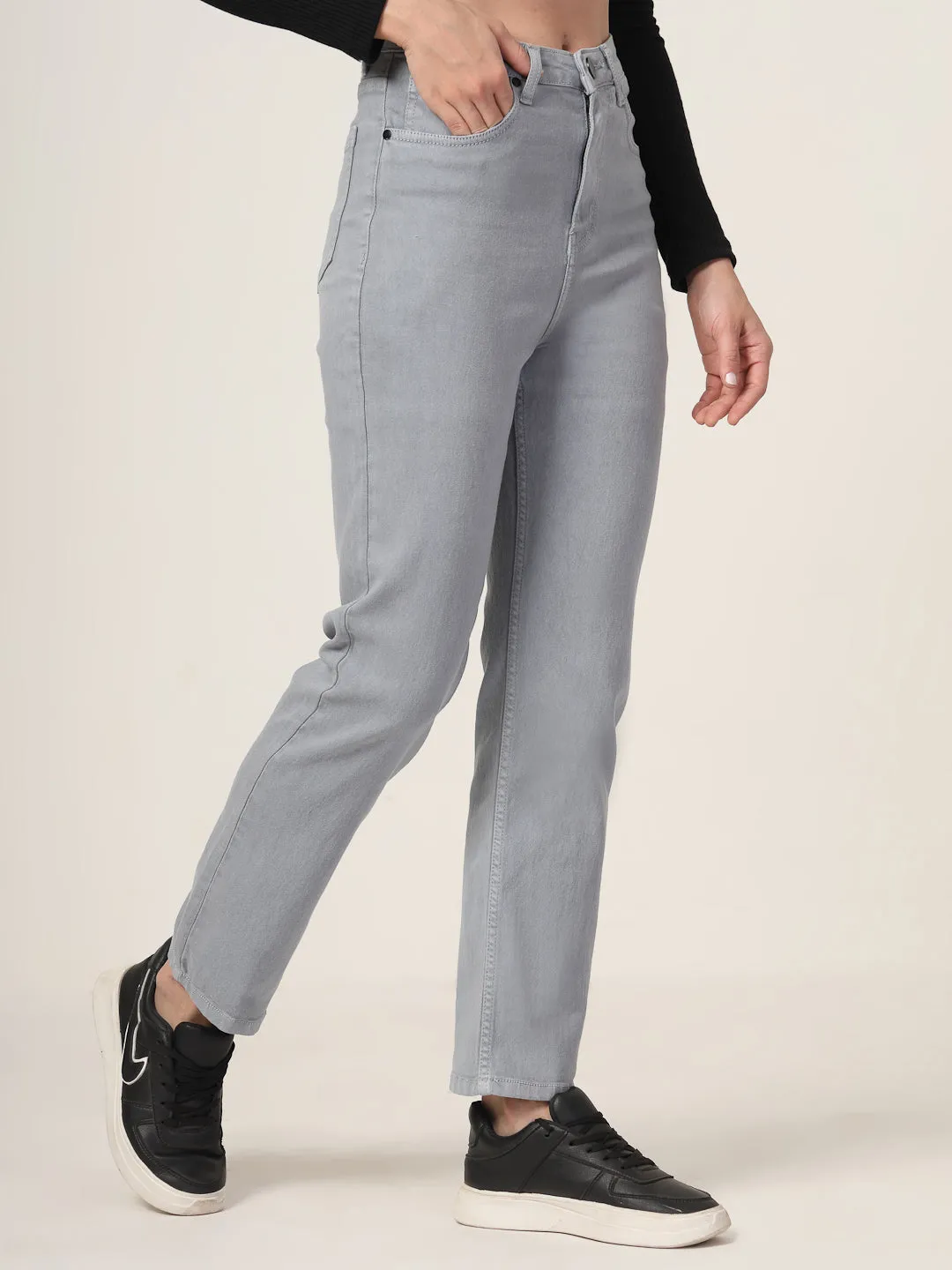 Style Quotient Women Grey Straight Fit High Rise Stretchable Jeans