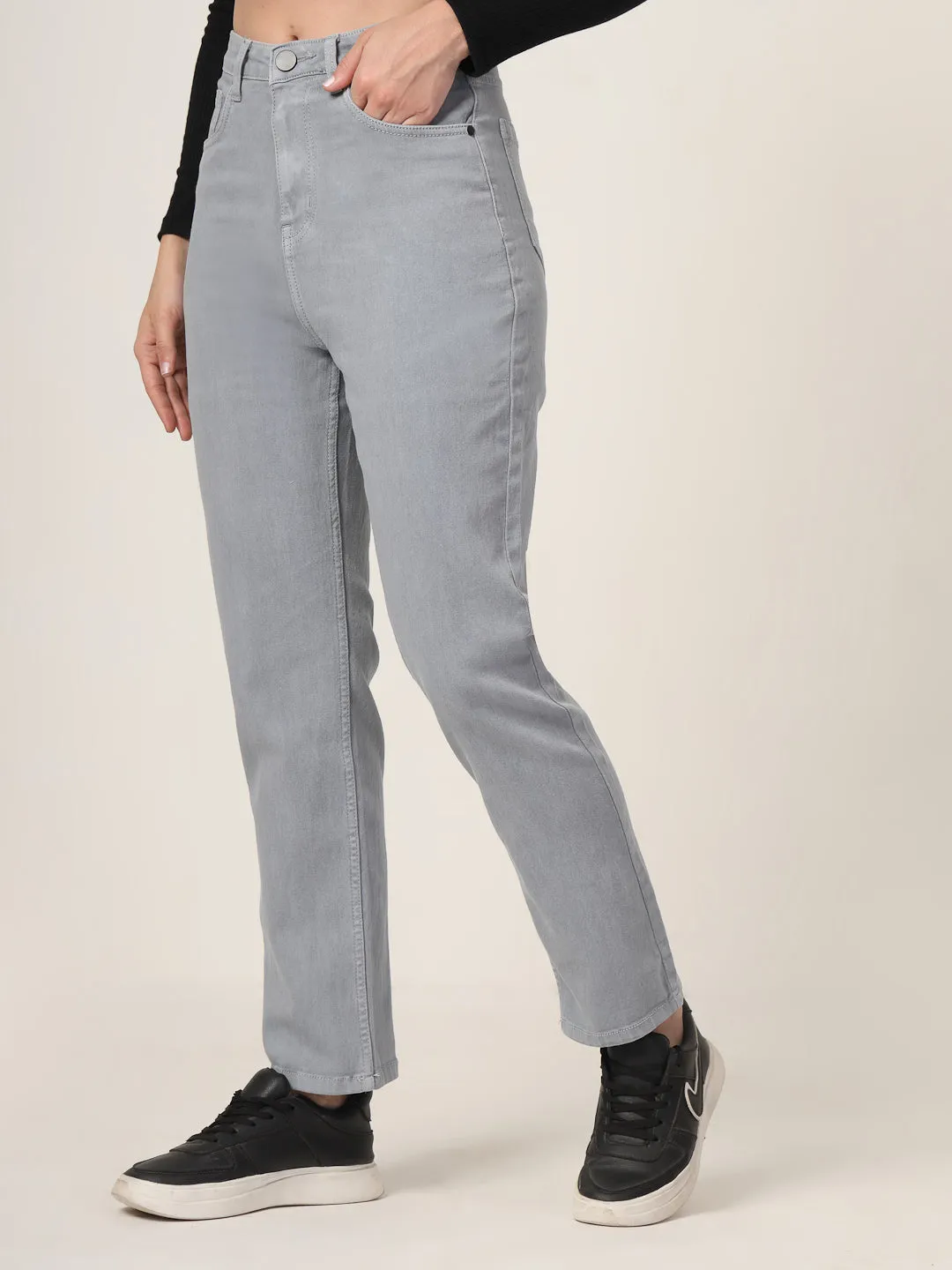 Style Quotient Women Grey Straight Fit High Rise Stretchable Jeans