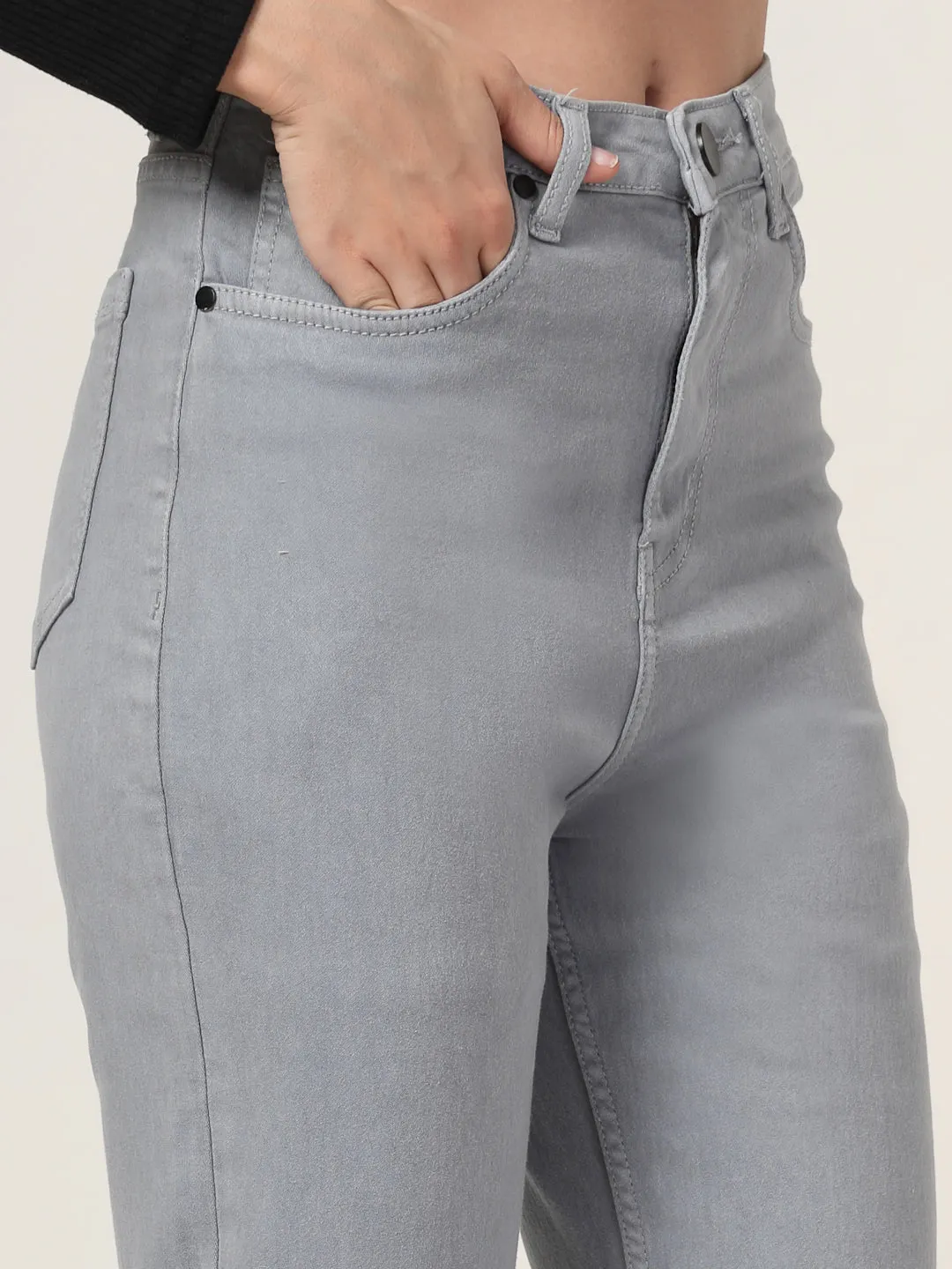 Style Quotient Women Grey Straight Fit High Rise Stretchable Jeans