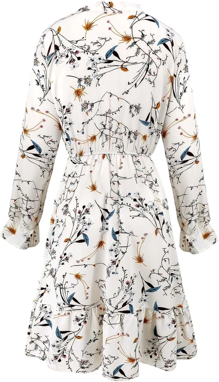 Summer Dresses for Women 2025 Trendy Bohemian Style Floral Midi Dress Long Sleeve Round-Neck Beach Casual Sundress
