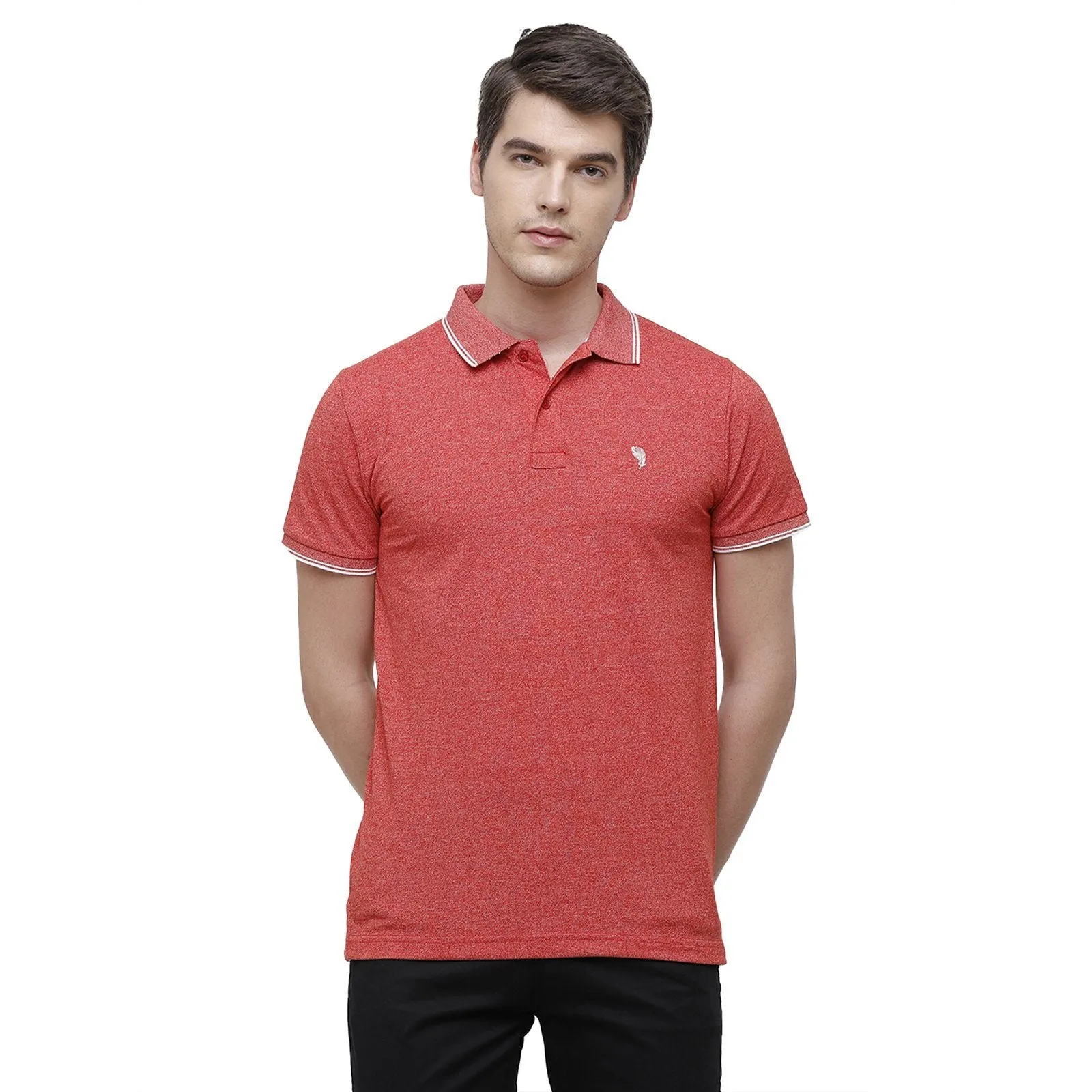 Swiss Club Men's Slim Fit Polo Collar Half Sleeve Solid Cotton Peach T-Shirt  STAG - 191 A SF P