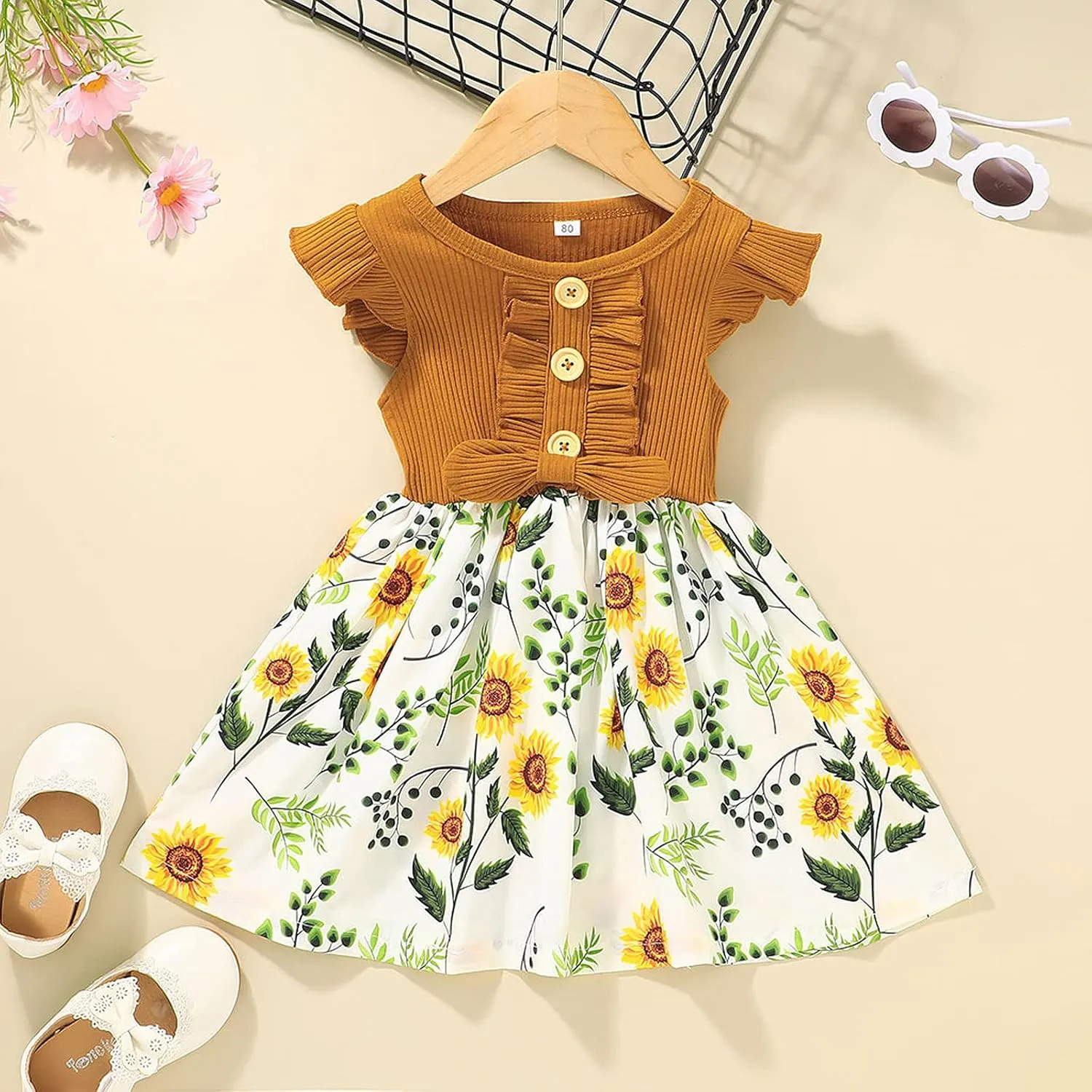 Toddler Dresses Girls' Dresses Summer Ruffle Sleeve Baby Girl Dress Floral Graphic Infant Dress Sundress 1-6 Years