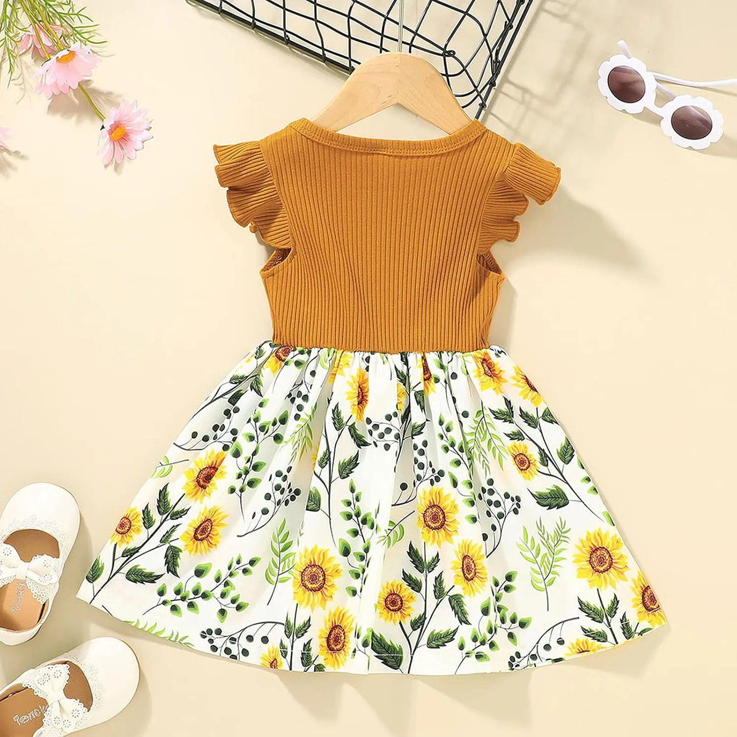Toddler Dresses Girls' Dresses Summer Ruffle Sleeve Baby Girl Dress Floral Graphic Infant Dress Sundress 1-6 Years