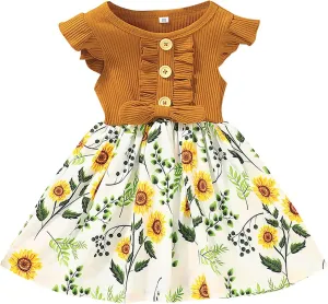 Toddler Dresses Girls' Dresses Summer Ruffle Sleeve Baby Girl Dress Floral Graphic Infant Dress Sundress 1-6 Years