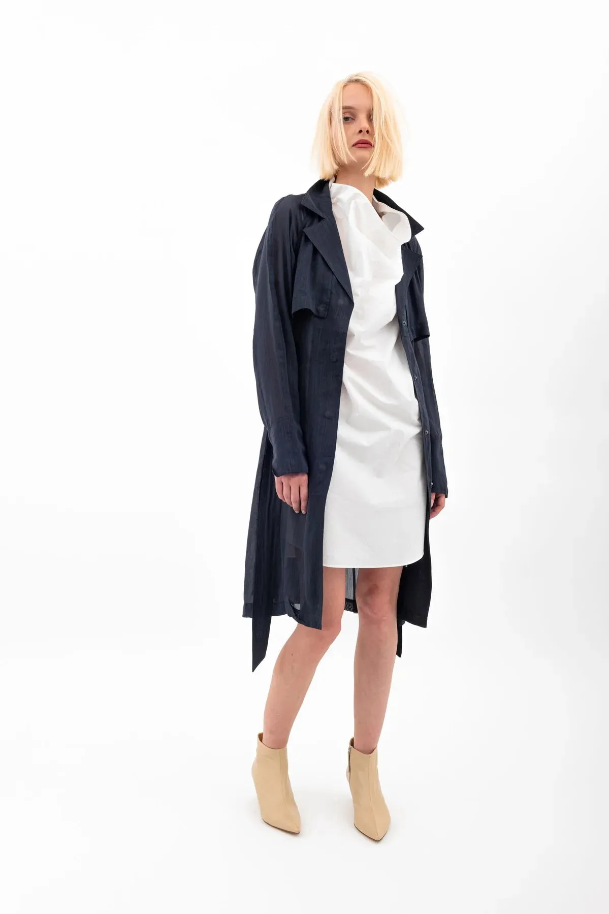 Vihana Sheer Trench Coat | Indigo