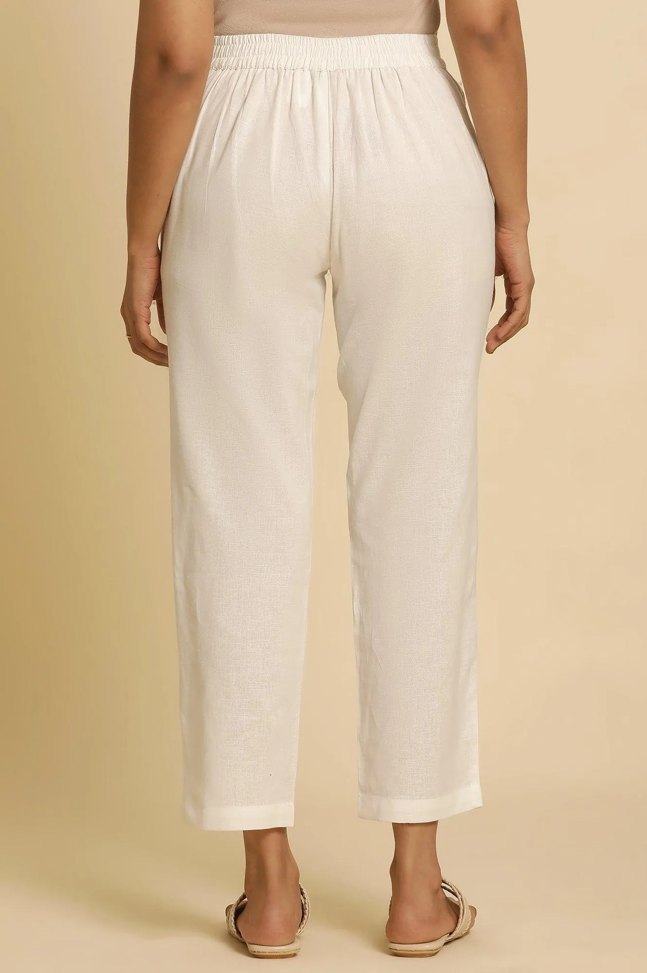 White Cotton Flax Straight Pants