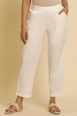 White Cotton Flax Straight Pants