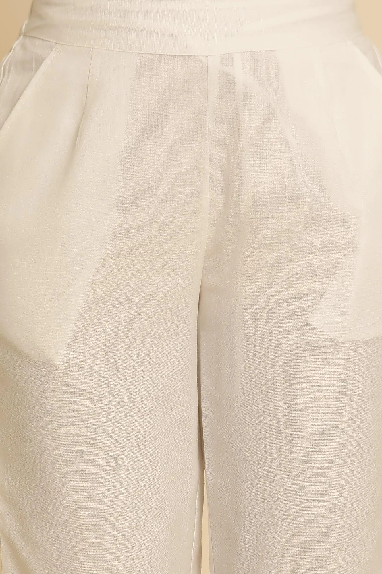 White Cotton Flax Straight Pants