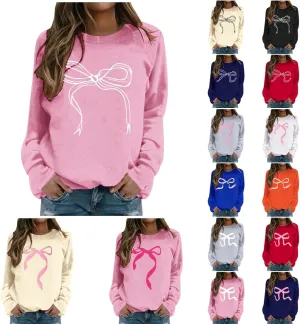 Women Sweatshirt Cute Bow Sweater Oversized Crewneck Sweatshirt Long Sleeve Fleece Pullover Y2K Aesthetic Outfits