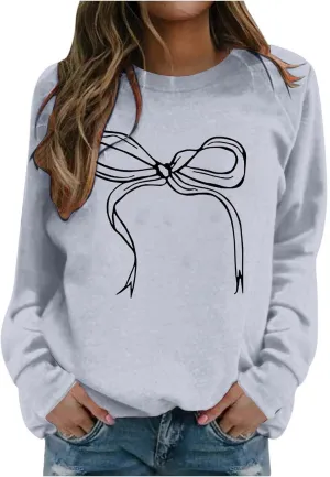 Women Sweatshirt Cute Bow Sweater Oversized Crewneck Sweatshirt Long Sleeve Fleece Pullover Y2K Aesthetic Outfits