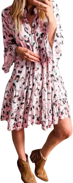 Women's Fashion Dress Boho Ruffle Tiered Flowy Half Sleeve Mini Dress Summer Trendy Going Out Vacation Outfits