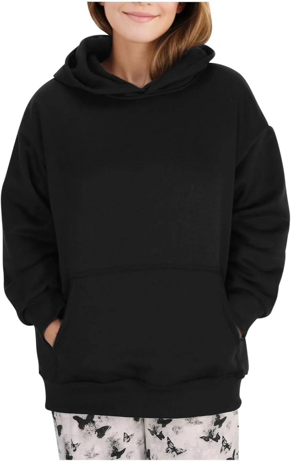 Womens Hoodies Oversized Sweatshirt Casual Fleece Pullover Top Solid Color Soft Hoodie With Pocket 2024 Fall Trendy Top