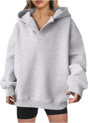 Womens Oversized Hoodies V Neck Long Sleeve Pullover Sweatshirts Tops Casual Fall Outfits Teen Girls 2024 Trendy