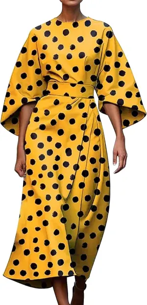 Women's Spring Summer Dress Elegant Floral Print Empire Waist Sundress Crew Neck Loose Half Sleeve Maxi Dresses