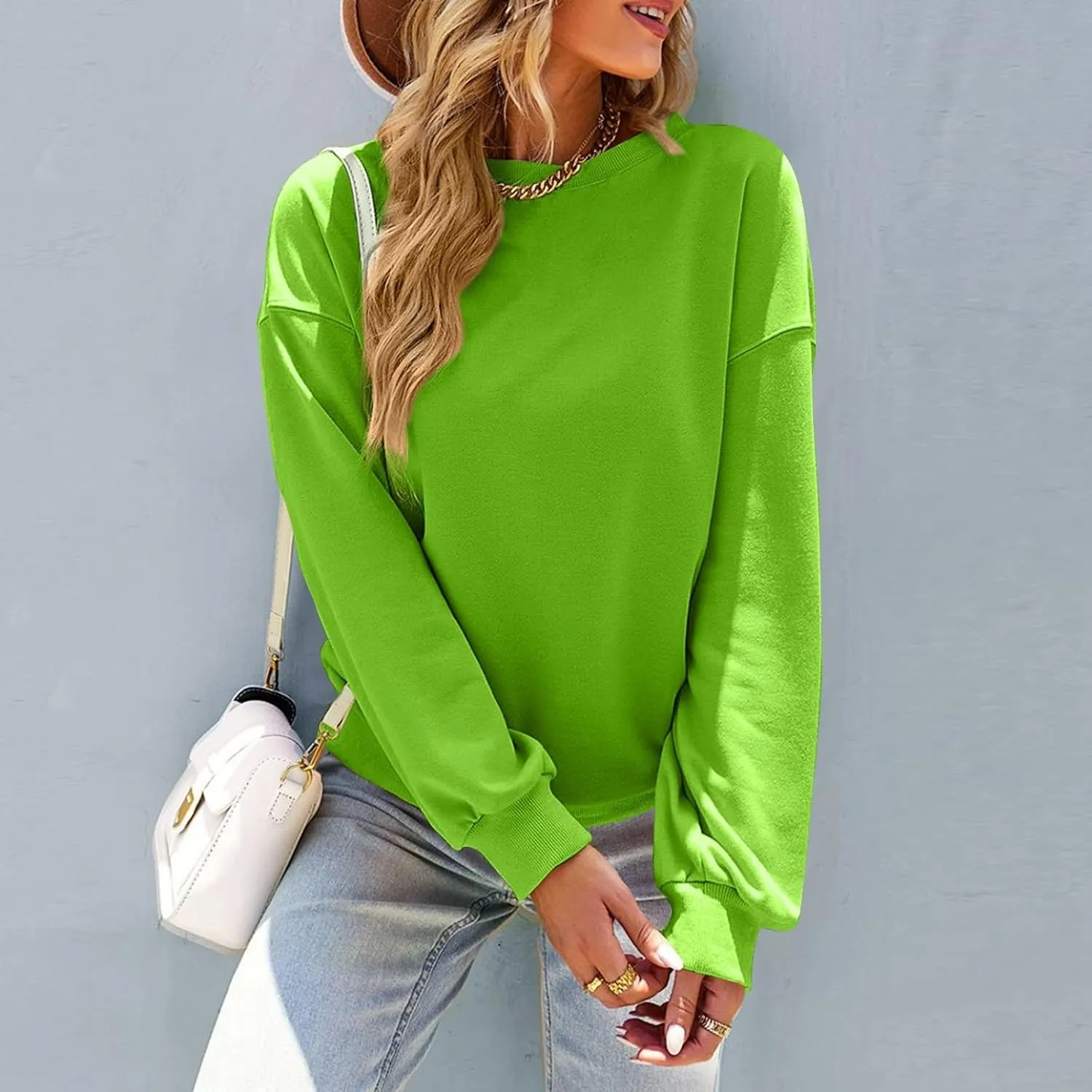 Womens Sweatshirt Plus Size Workout Solid Color Tops Casual Long Sleeve Shirts Fall Crewneck Clothes 2024